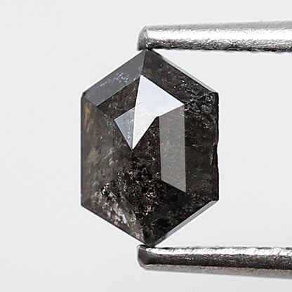 0.60 Ct Elongated Hexagon Shape Salt and Pepper Diamond 6 MM Grey Black Color Natural Loose Diamond