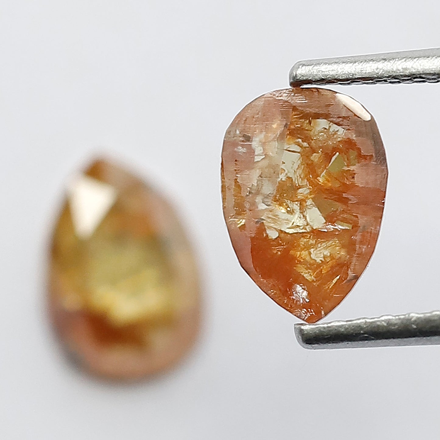 Matching Pair 1.45 Carat Pear Shape Rustic Loose Diamonds, 7.6 MM Yellowish Red for Jewelry Making