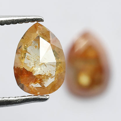 Matching Pair 1.45 Carat Pear Shape Rustic Loose Diamonds, 7.6 MM Yellowish Red for Jewelry Making