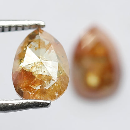Matching Pair 1.45 Carat Pear Shape Rustic Loose Diamonds, 7.6 MM Yellowish Red for Jewelry Making