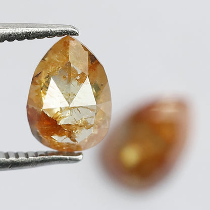Matching Pair 1.45 Carat Pear Shape Rustic Loose Diamonds, 7.6 MM Yellowish Red for Jewelry Making