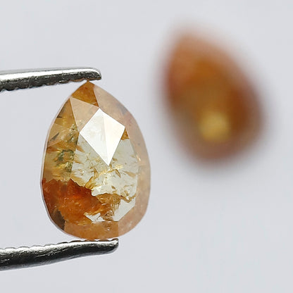 Matching Pair 1.45 Carat Pear Shape Rustic Loose Diamonds, 7.6 MM Yellowish Red for Jewelry Making