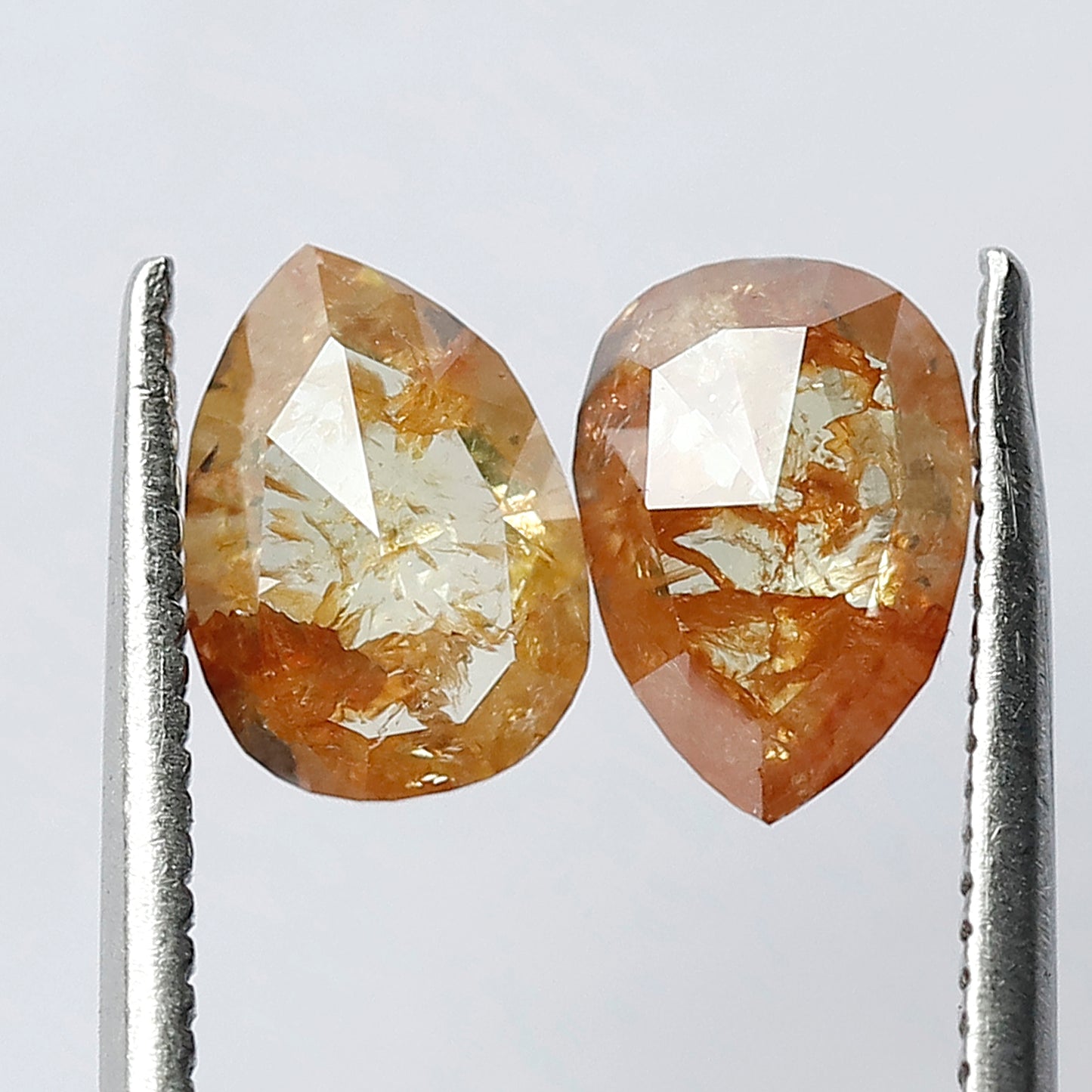 Matching Pair 1.45 Carat Pear Shape Rustic Loose Diamonds, 7.6 MM Yellowish Red for Jewelry Making