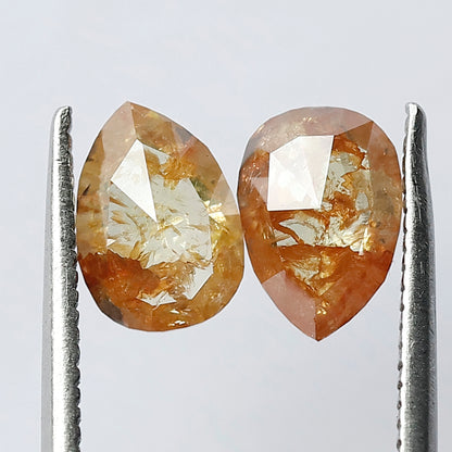 Matching Pair 1.45 Carat Pear Shape Rustic Loose Diamonds, 7.6 MM Yellowish Red for Jewelry Making