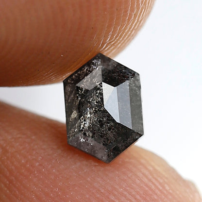 0.60 Ct Elongated Hexagon Shape Salt and Pepper Diamond 6 MM Grey Black Color Natural Loose Diamond