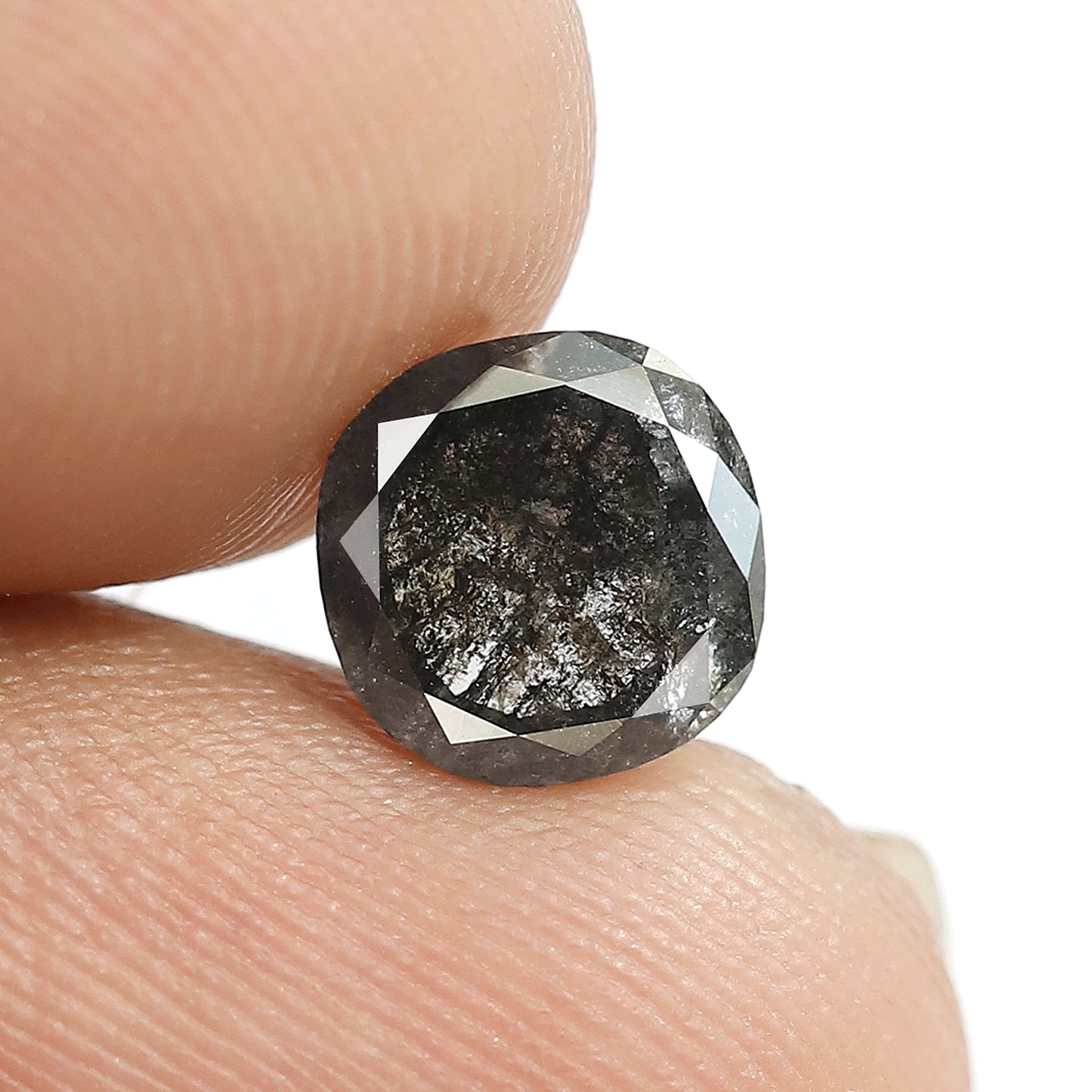 1.52 CT Cushion Salt and Pepper Diamond | Natural Grey Black Loose Diamond | Rustic Cushion Engagement Ring Stone | 7.2 x 7.2 MM