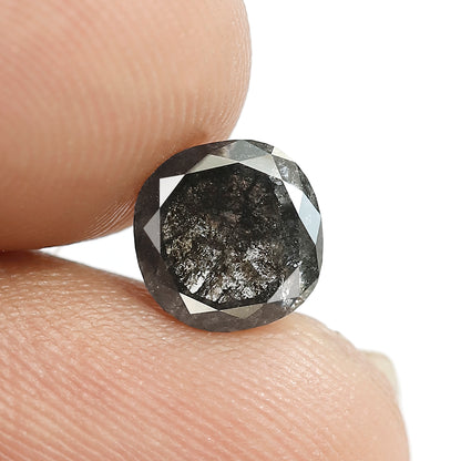 1.52 CT Cushion Salt and Pepper Diamond | Natural Grey Black Loose Diamond | Rustic Cushion Engagement Ring Stone | 7.2 x 7.2 MM