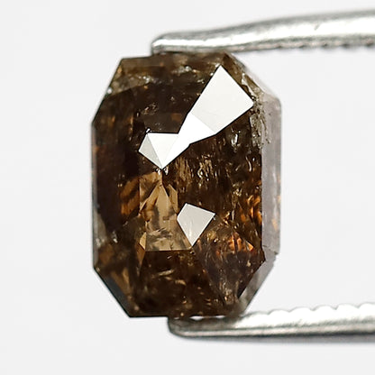 1.62 Ct 7 MM Natural Loose Diamond Champagne Brown Color Emerald Shape rustic  Rose Cut Polished Diamond for ring