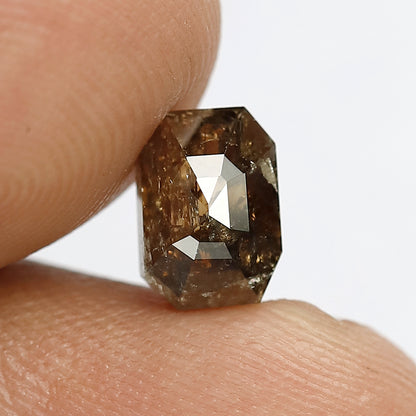 1.62 Ct 7 MM Natural Loose Diamond Champagne Brown Color Emerald Shape rustic  Rose Cut Polished Diamond for ring