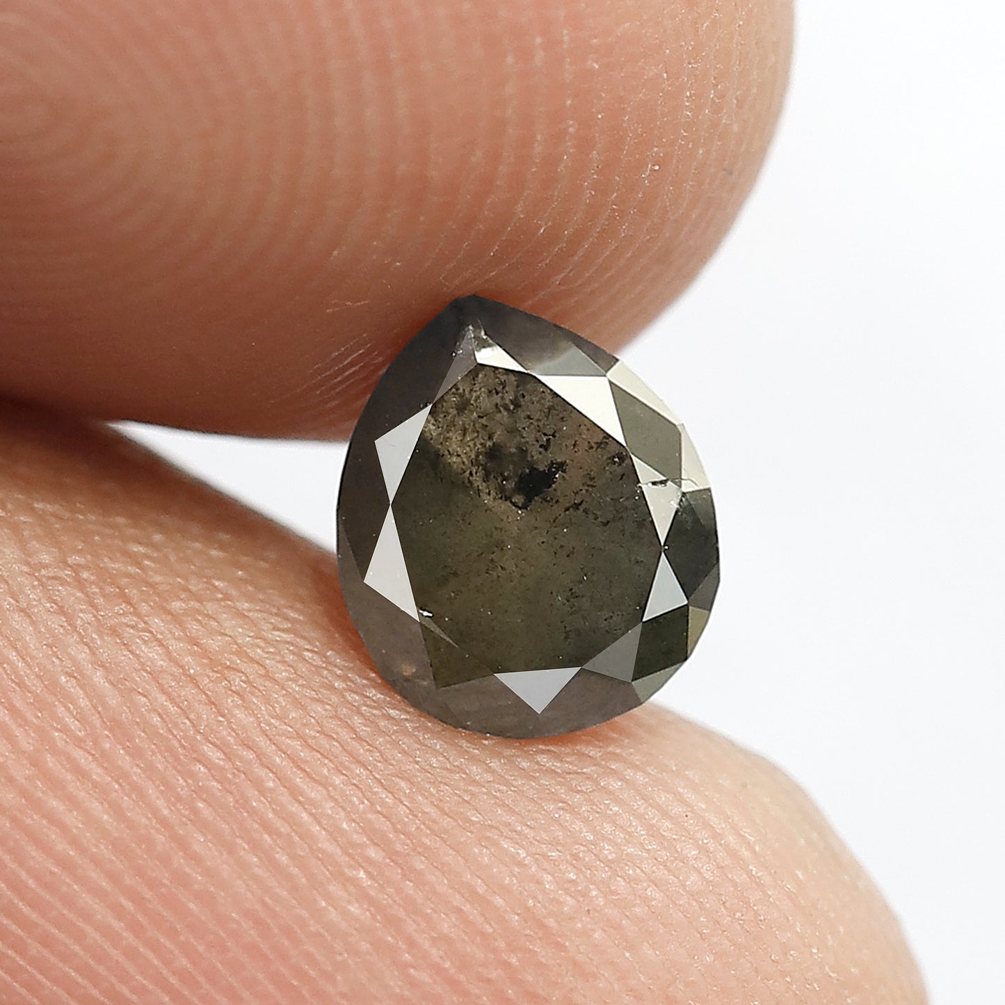 1.11 CT Pear Shape Green Salt and Pepper Diamond | Natural Dark Green Loose Diamond | Rustic Engagement Ring Stone | Translucent Diamond 7MM