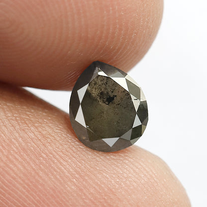 1.11 CT Pear Shape Green Salt and Pepper Diamond | Natural Dark Green Loose Diamond | Rustic Engagement Ring Stone | Translucent Diamond 7MM