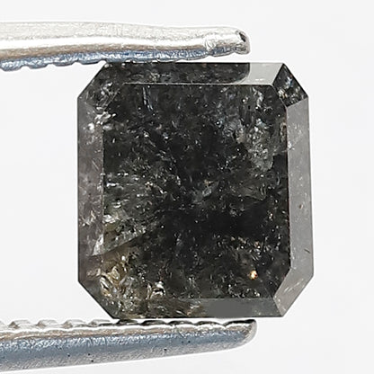 1.48 CT Emerald Cut Salt and Pepper Diamond | Grey Black Translucent Loose Diamond | Rustic Engagement Ring Stone | Natural Diamond 6.1 MM