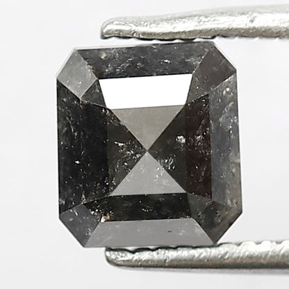 1.48 CT Emerald Cut Salt and Pepper Diamond | Grey Black Translucent Loose Diamond | Rustic Engagement Ring Stone | Natural Diamond 6.1 MM