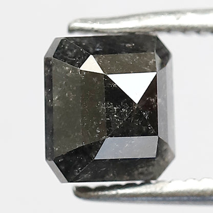 1.48 CT Emerald Cut Salt and Pepper Diamond | Grey Black Translucent Loose Diamond | Rustic Engagement Ring Stone | Natural Diamond 6.1 MM