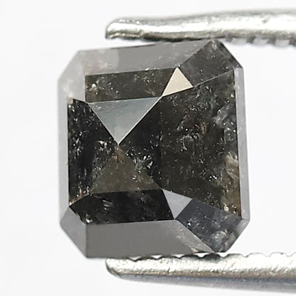 1.48 CT Emerald Cut Salt and Pepper Diamond | Grey Black Translucent Loose Diamond | Rustic Engagement Ring Stone | Natural Diamond 6.1 MM