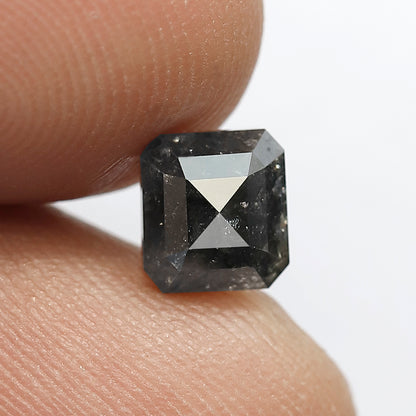 1.48 CT Emerald Cut Salt and Pepper Diamond | Grey Black Translucent Loose Diamond | Rustic Engagement Ring Stone | Natural Diamond 6.1 MM