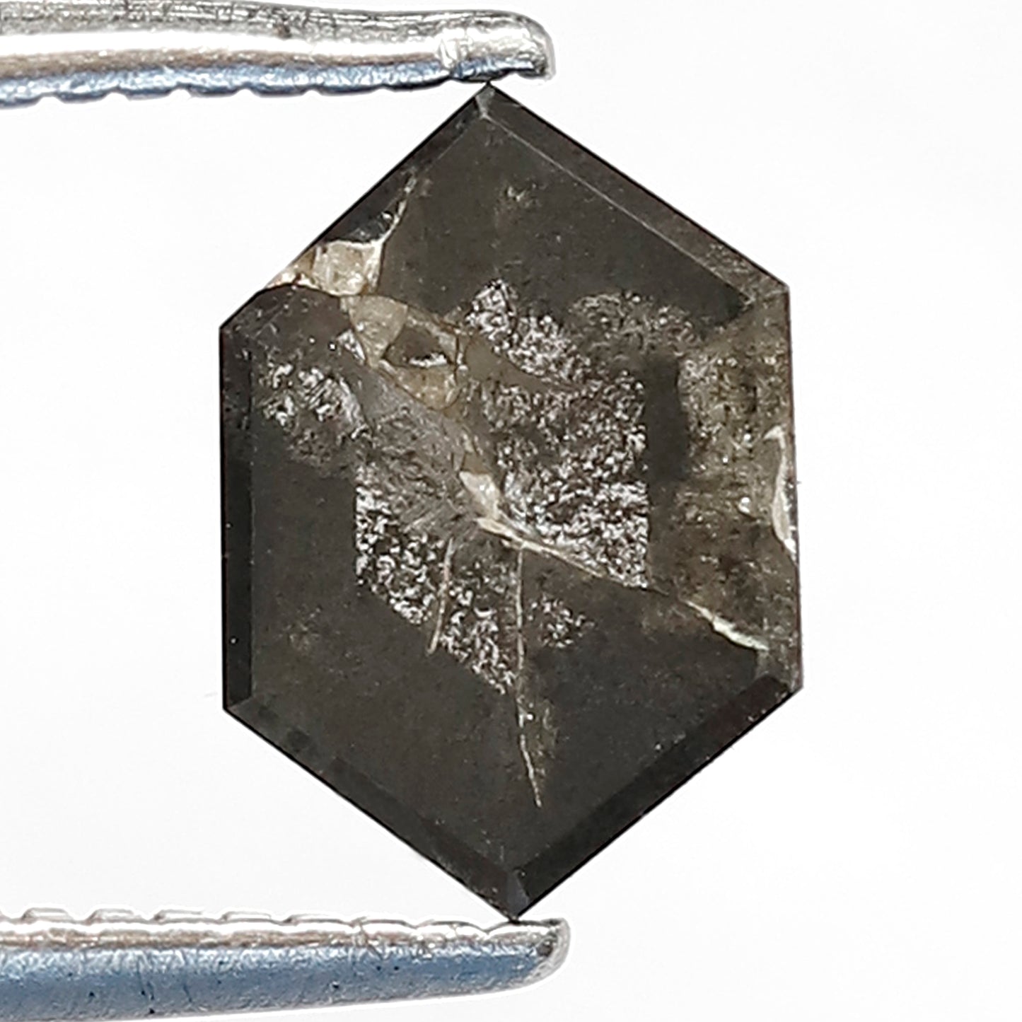 1.41 CT Hexagon Salt & Pepper Diamond | Natural 8 mm Gray Black Loose Stone
