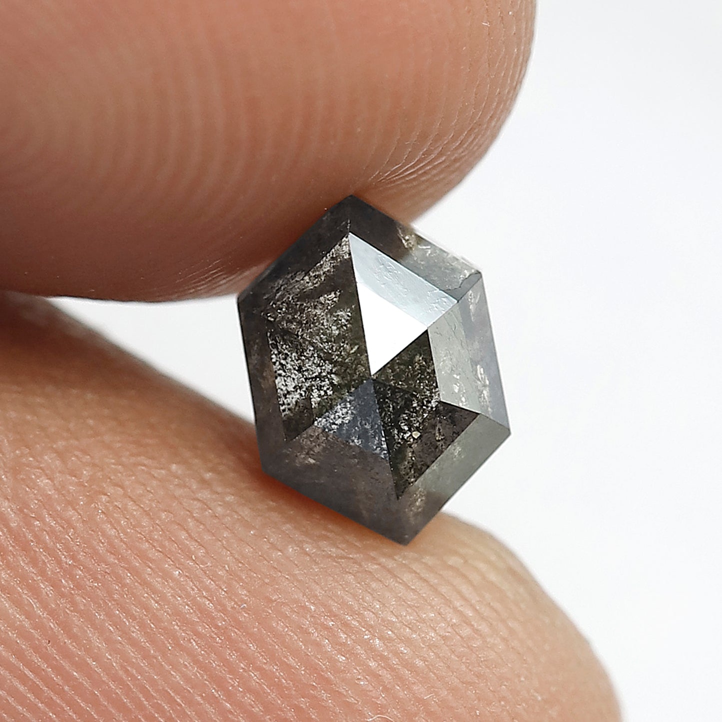 1.41 CT Hexagon Salt & Pepper Diamond | Natural 8 mm Gray Black Loose Stone