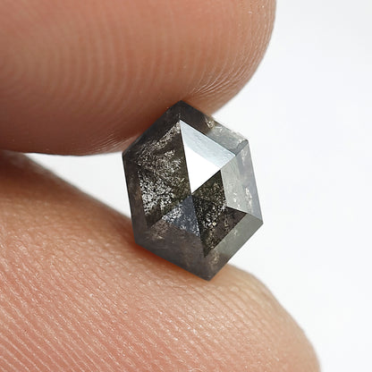 1.41 CT Hexagon Salt & Pepper Diamond | Natural 8 mm Gray Black Loose Stone