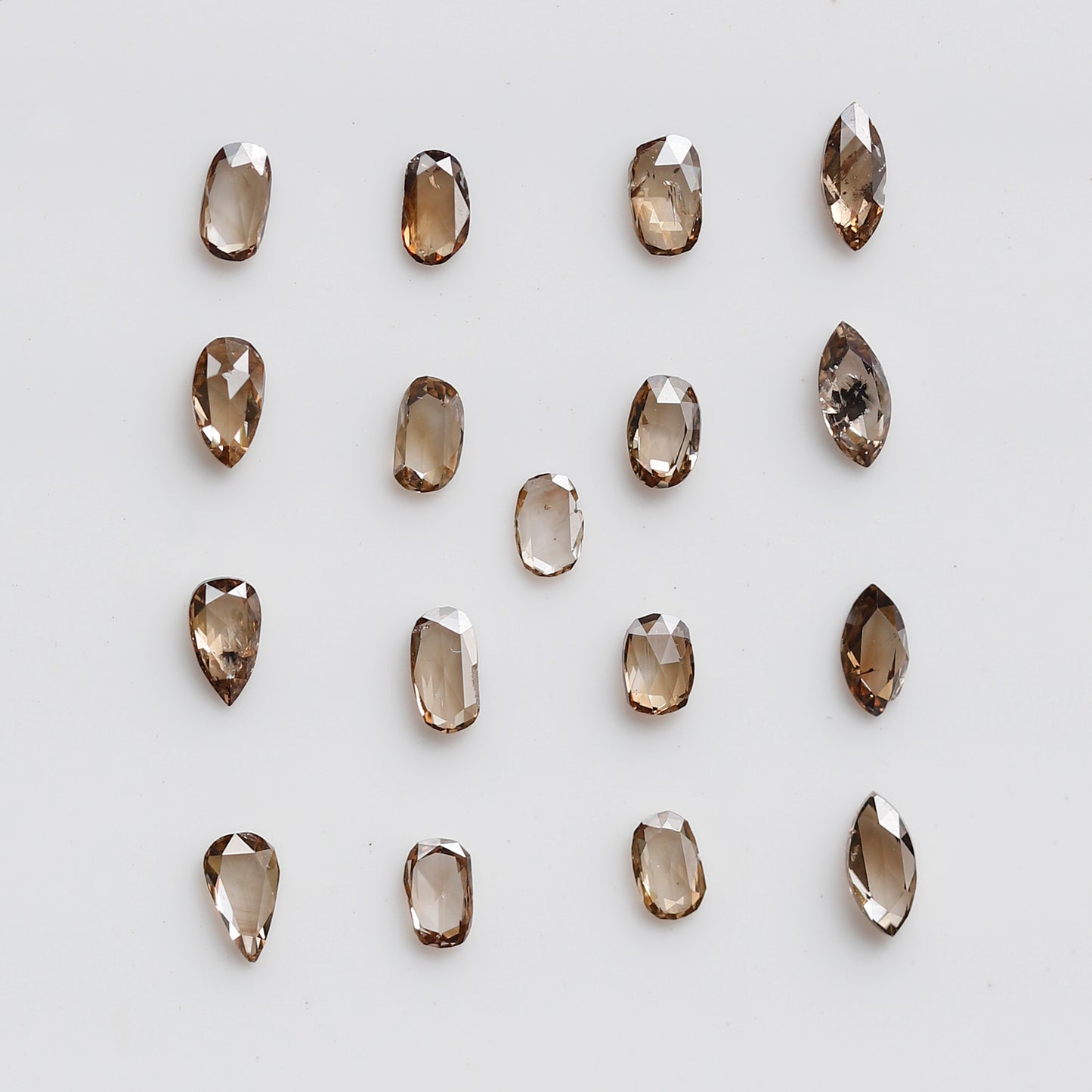 17 Pcs Pear Oval Marquise Diamonds, 1.01 Ct Champagne VS-SI Natural Rose Cut Diamond Set