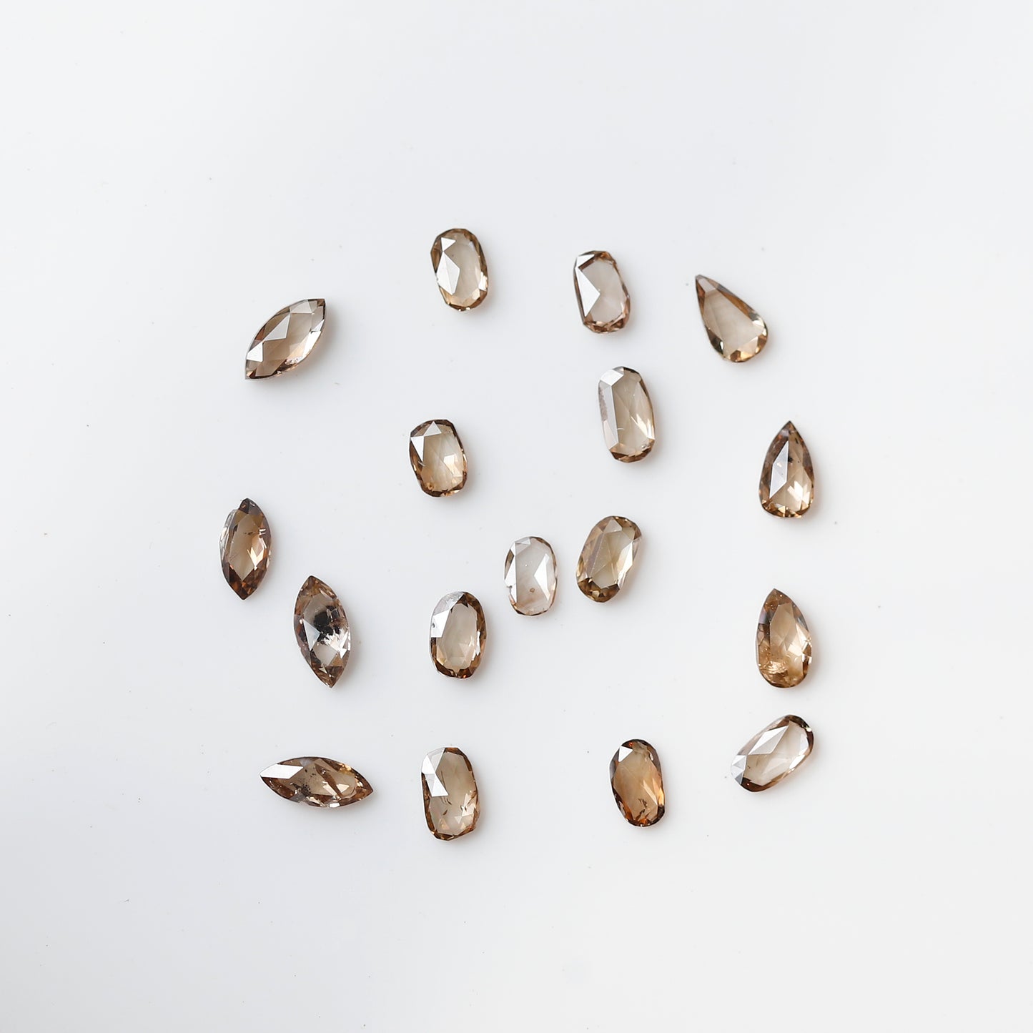 17 Pcs Pear Oval Marquise Diamonds, 1.01 Ct Champagne VS-SI Natural Rose Cut Diamond Set