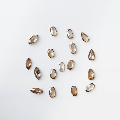 17 Pcs Pear Oval Marquise Diamonds, 1.01 Ct Champagne VS-SI Natural Rose Cut Diamond Set