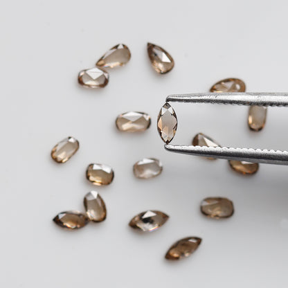 17 Pcs Pear Oval Marquise Diamonds, 1.01 Ct Champagne VS-SI Natural Rose Cut Diamond Set