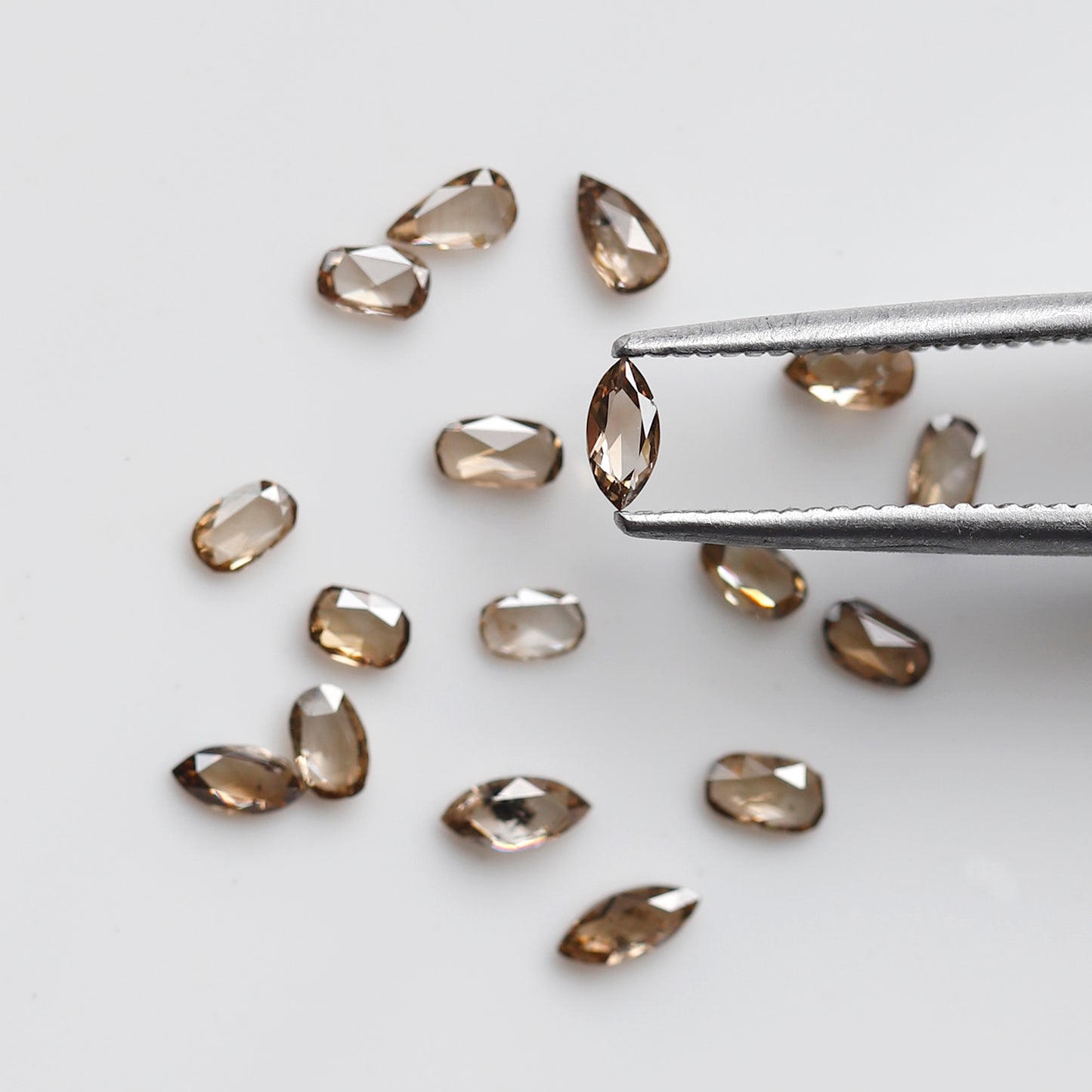 17 Pcs Pear Oval Marquise Diamonds, 1.01 Ct Champagne VS-SI Natural Rose Cut Diamond Set