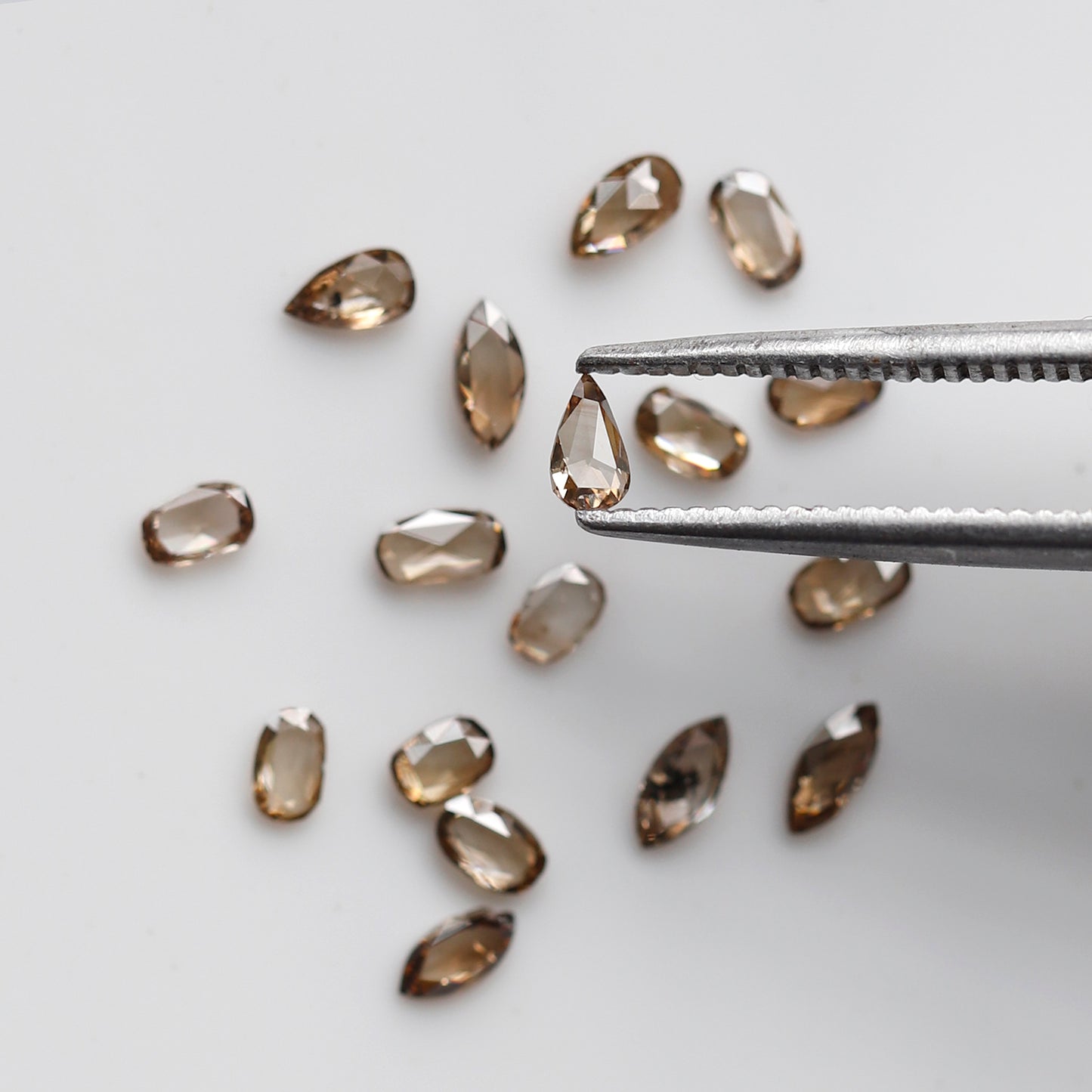 17 Pcs Pear Oval Marquise Diamonds, 1.01 Ct Champagne VS-SI Natural Rose Cut Diamond Set