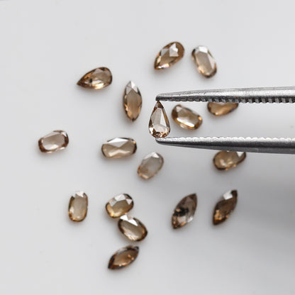 17 Pcs Pear Oval Marquise Diamonds, 1.01 Ct Champagne VS-SI Natural Rose Cut Diamond Set
