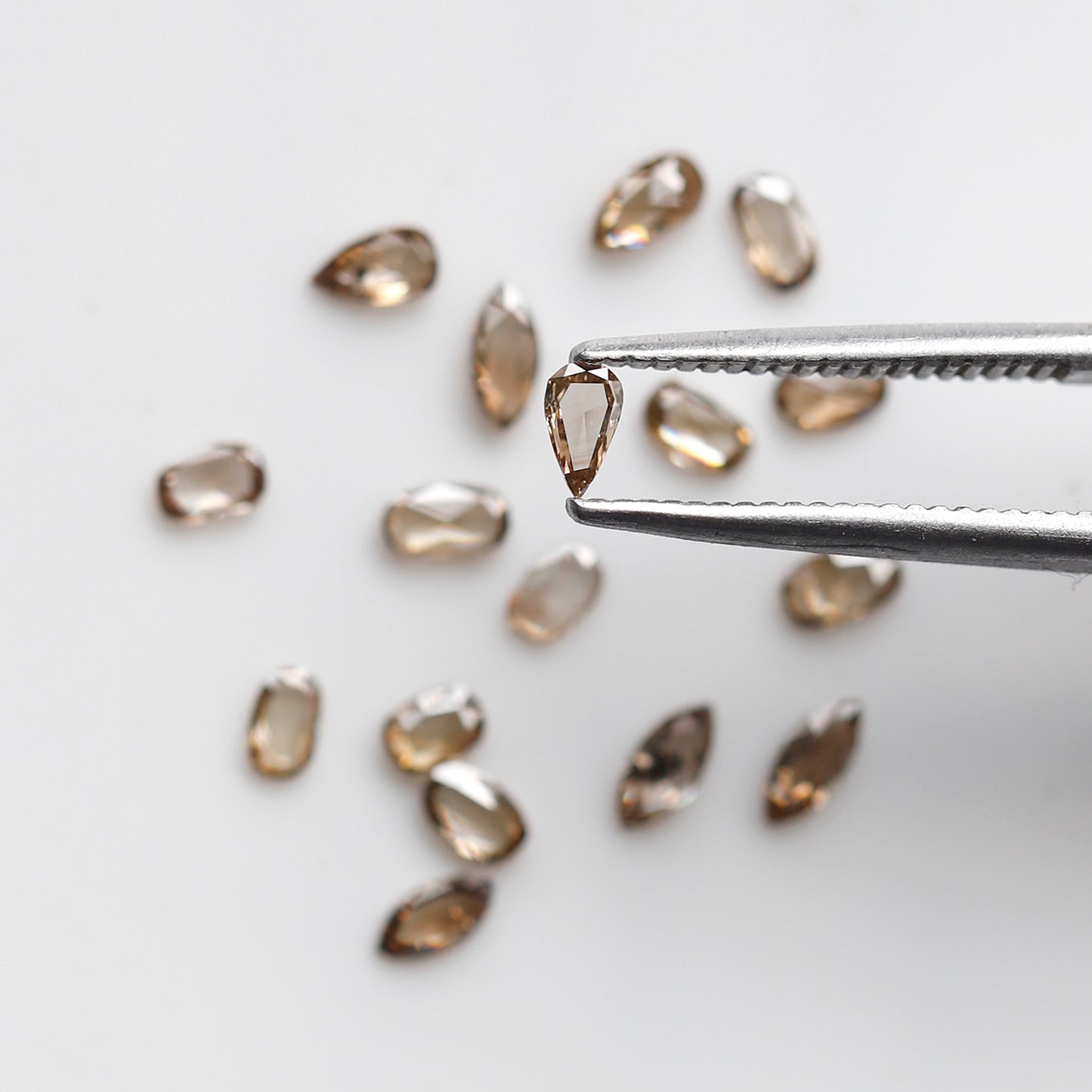 17 Pcs Pear Oval Marquise Diamonds, 1.01 Ct Champagne VS-SI Natural Rose Cut Diamond Set