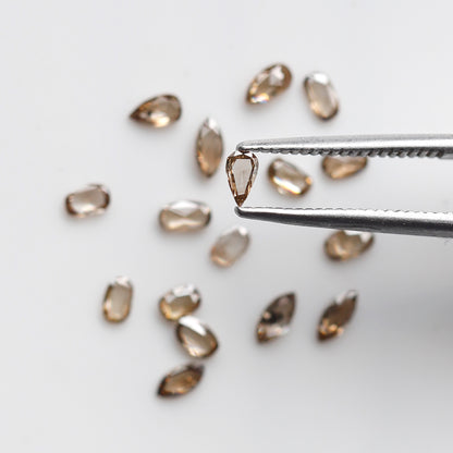 17 Pcs Pear Oval Marquise Diamonds, 1.01 Ct Champagne VS-SI Natural Rose Cut Diamond Set