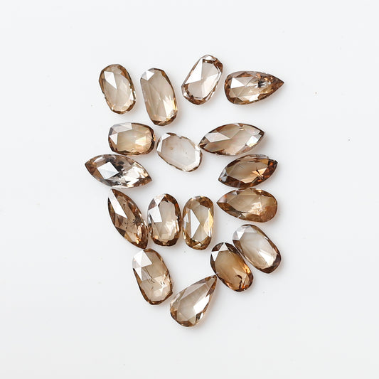 17 Pcs Pear Oval Marquise Diamonds, 1.01 Ct Champagne VS-SI Natural Rose Cut Diamond Set