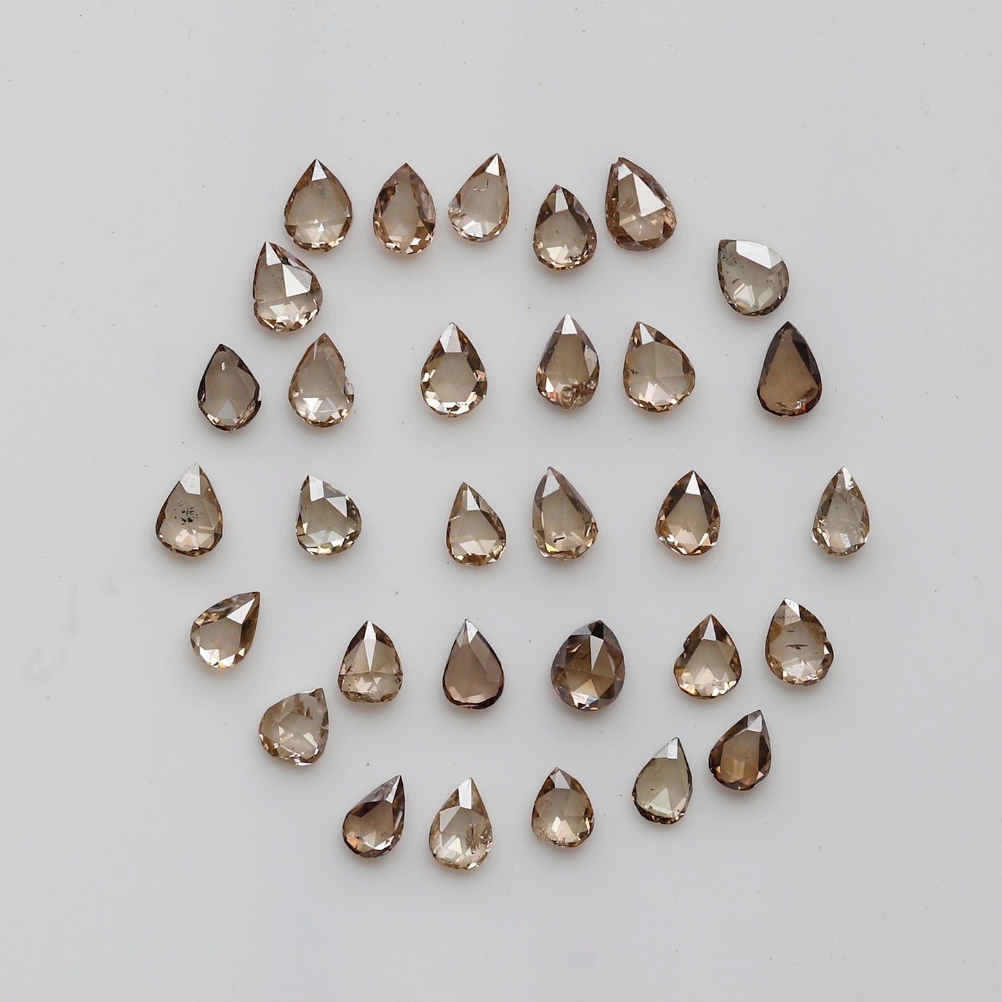 31 Pcs Pear Shape Rose Cut Diamonds, 1.02 Ct Total Champagne color VS-SI Natural Diamond Set for Jewelry