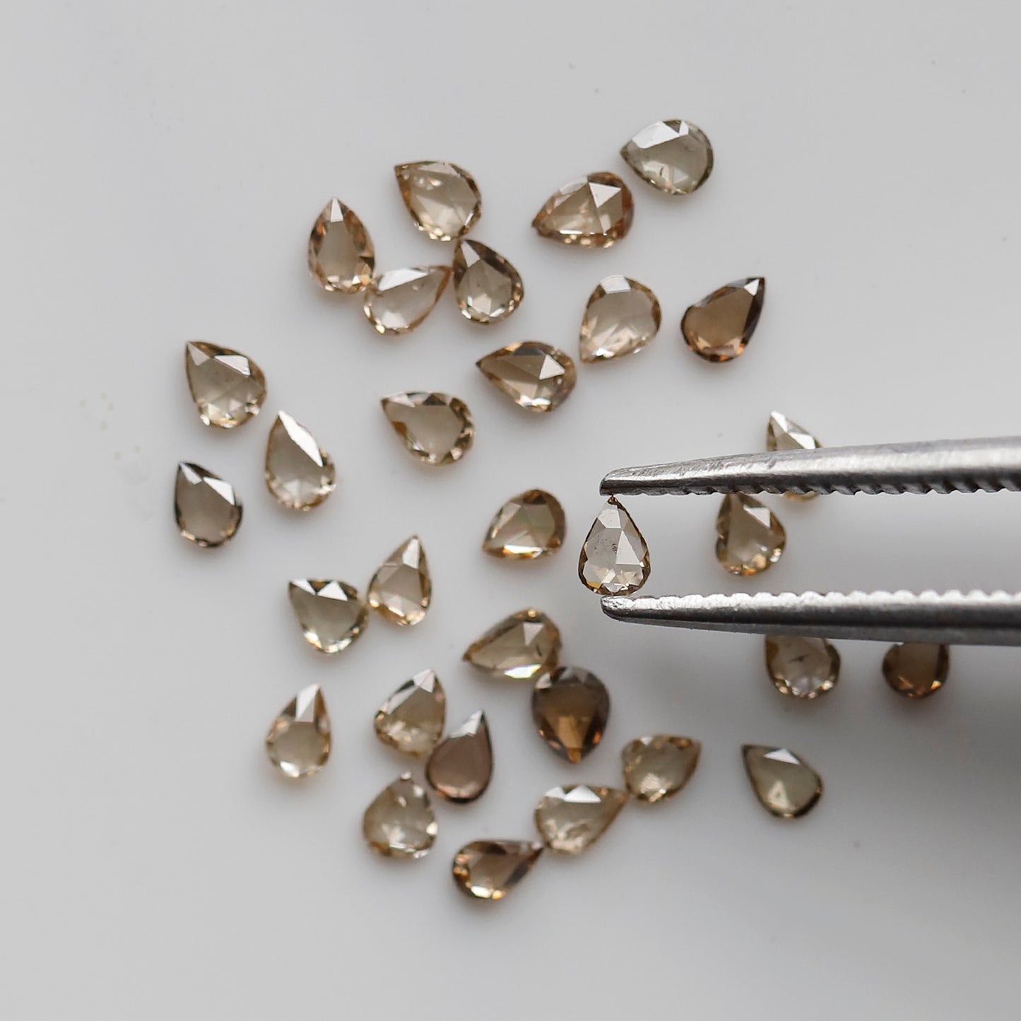 31 Pcs Pear Shape Rose Cut Diamonds, 1.02 Ct Total Champagne color VS-SI Natural Diamond Set for Jewelry