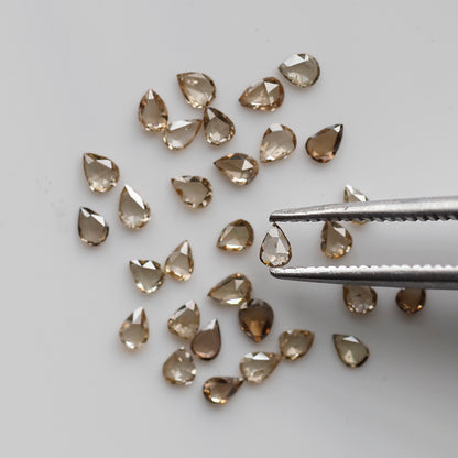 31 Pcs Pear Shape Rose Cut Diamonds, 1.02 Ct Total Champagne color VS-SI Natural Diamond Set for Jewelry