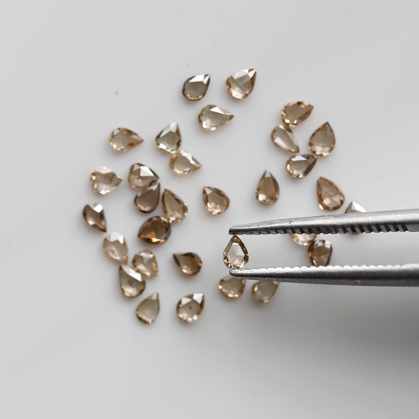 31 Pcs Pear Shape Rose Cut Diamonds, 1.02 Ct Total Champagne color VS-SI Natural Diamond Set for Jewelry