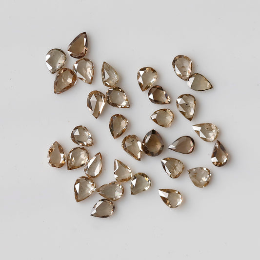 31 Pcs Pear Shape Rose Cut Diamonds, 1.02 Ct Total Champagne color VS-SI Natural Diamond Set for Jewelry