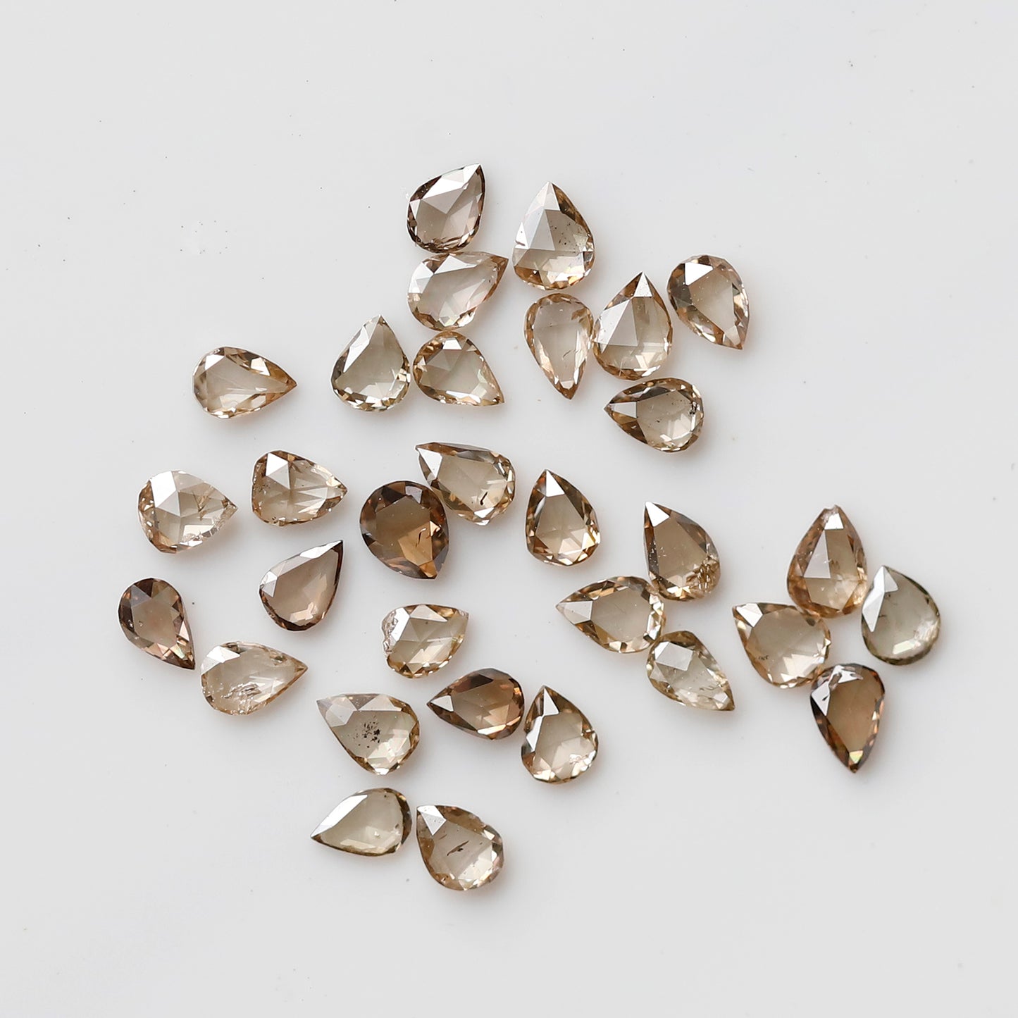 31 Pcs Pear Shape Rose Cut Diamonds, 1.02 Ct Total Champagne color VS-SI Natural Diamond Set for Jewelry