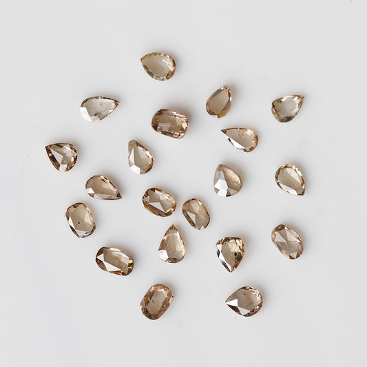 0.88 Ct Total Pear and Oval Rose Cut Diamonds, 20 Pcs Champagne VS-SI Natural Melee Diamonds for Ring Making