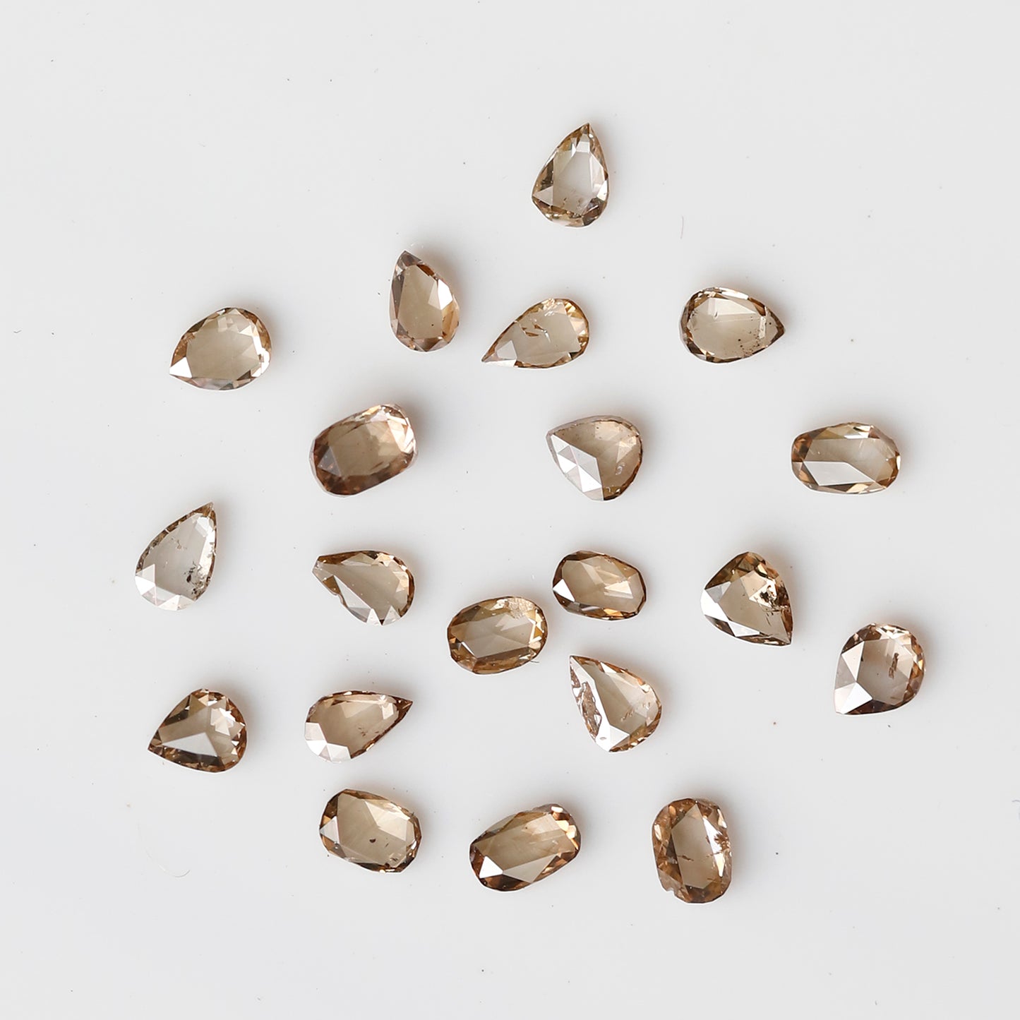 0.88 Ct Total Pear and Oval Rose Cut Diamonds, 20 Pcs Champagne VS-SI Natural Melee Diamonds for Ring Making