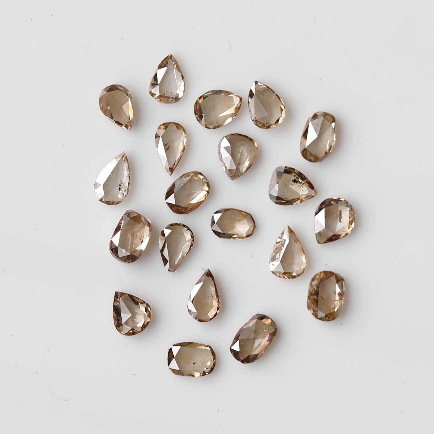 0.88 Ct Total Pear and Oval Rose Cut Diamonds, 20 Pcs Champagne VS-SI Natural Melee Diamonds for Ring Making