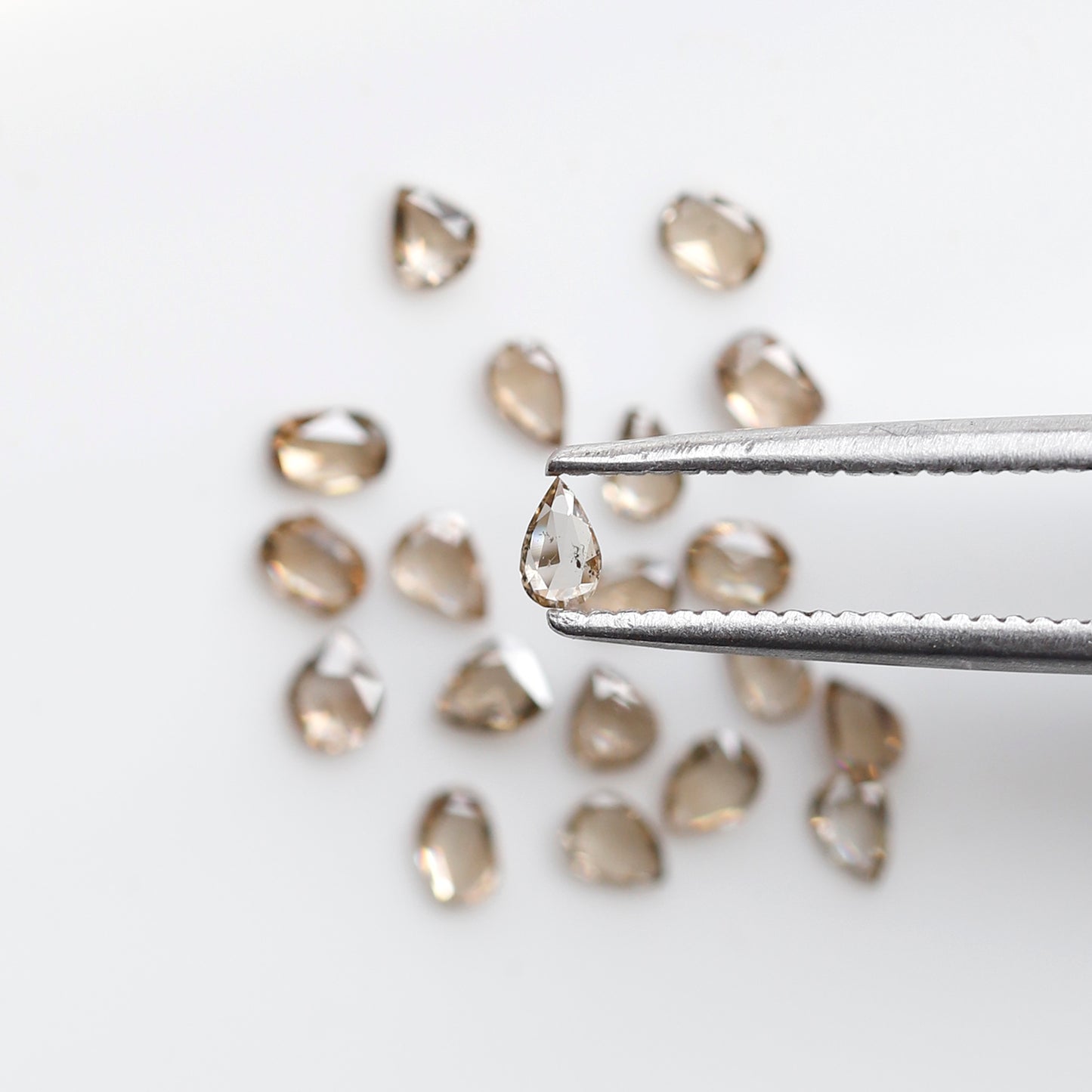 0.88 Ct Total Pear and Oval Rose Cut Diamonds, 20 Pcs Champagne VS-SI Natural Melee Diamonds for Ring Making