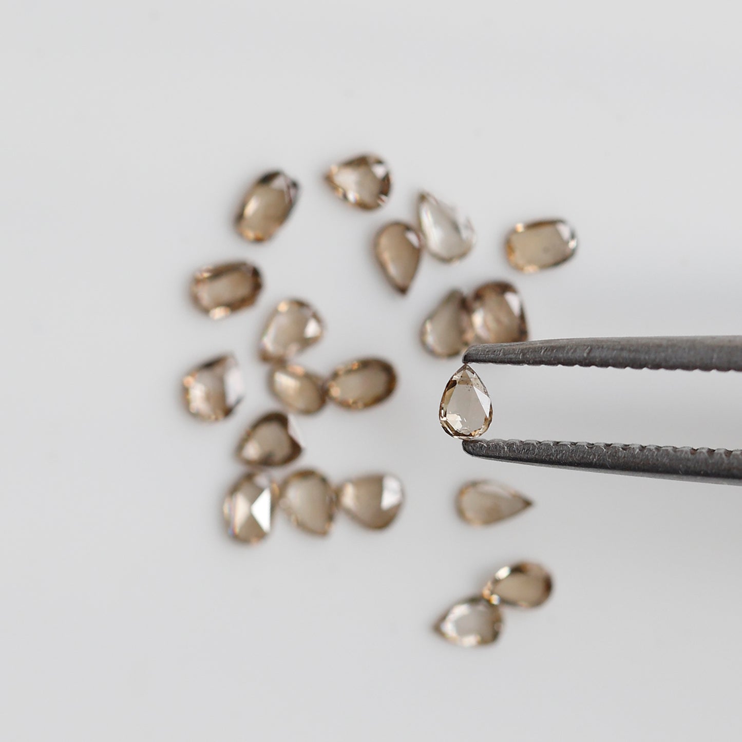 0.88 Ct Total Pear and Oval Rose Cut Diamonds, 20 Pcs Champagne VS-SI Natural Melee Diamonds for Ring Making