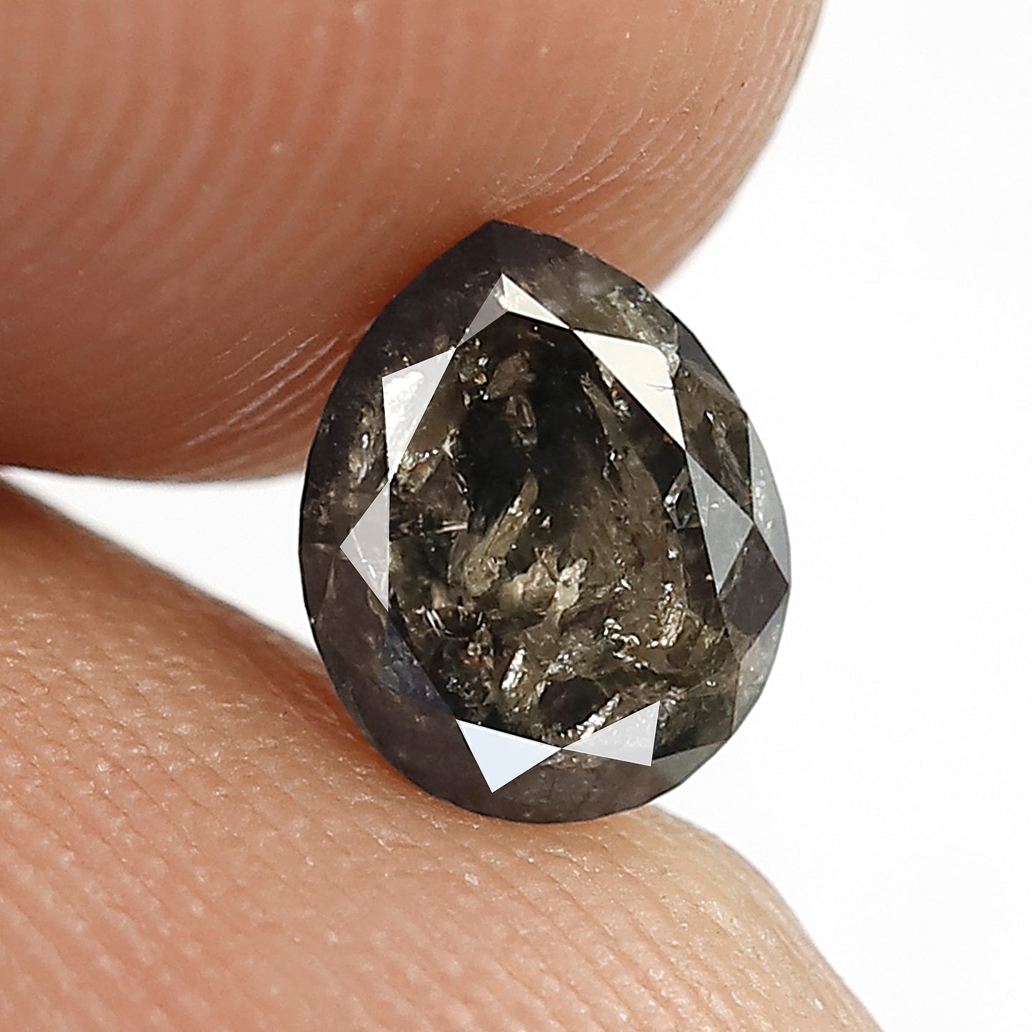 0.97 CT , 6.60 x 5.30 mm pear shape salt and pepper diamond | natural gray black loose diamond