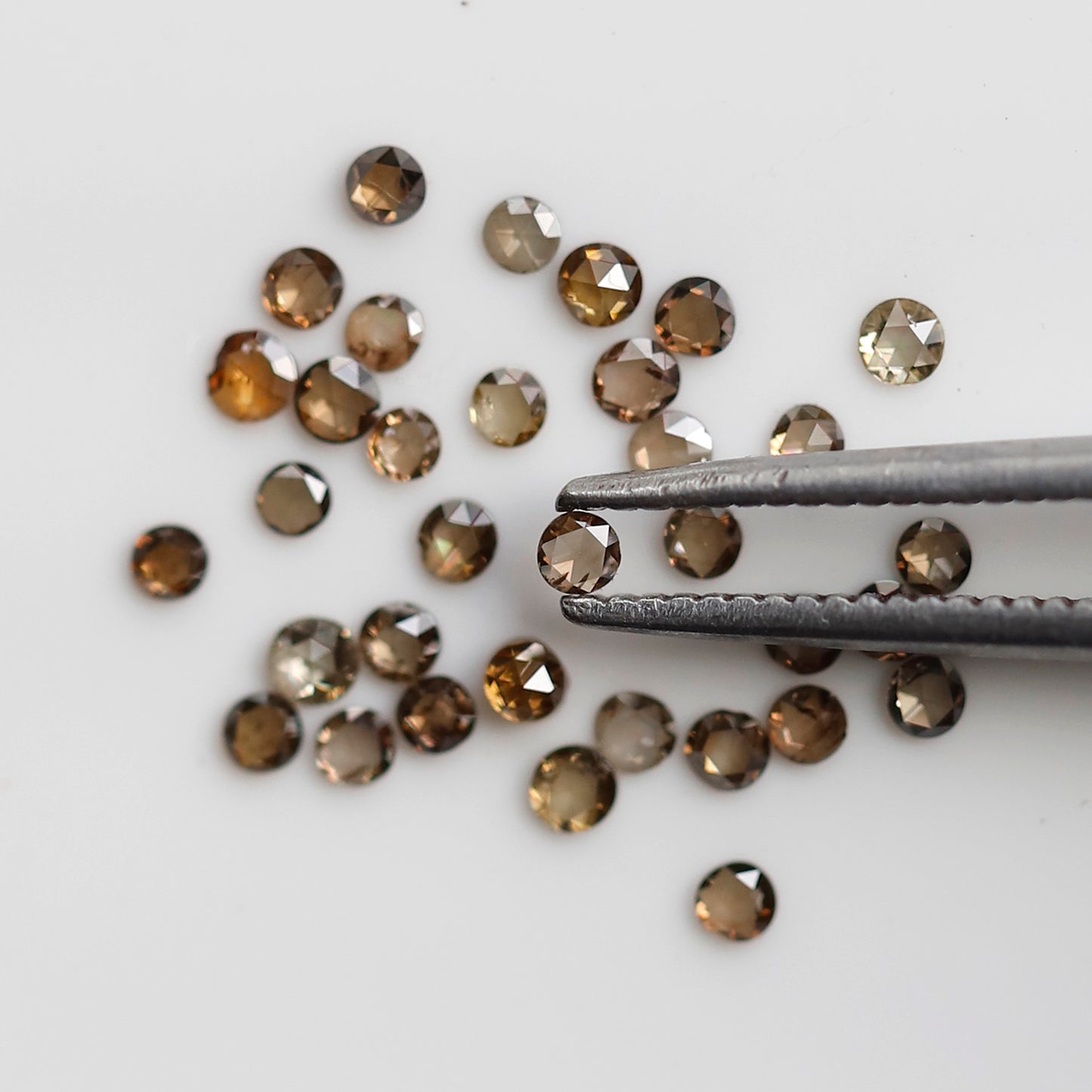 0.63 Ct Round Rose Cut Diamond Lot, 34 Pcs Champagne VS-SI Natural Loose Diamonds for Jewelry