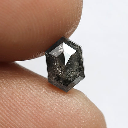 1.12 CT Hexagon shape Grey Black color 7.30 MM Natural Loose Salt and pepper Diamond