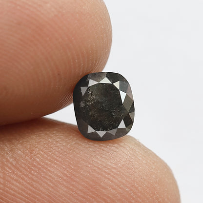 1.11 CT Cushion Salt and Pepper Diamond | Natural Gray Black Rustic Loose Diamond 6.10 mm