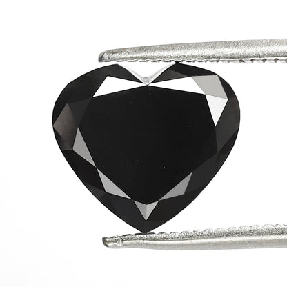 3.67 CT Heart Shape Diamond 9 mm Heated Jet Black Color Loose Diamond For Engagement Ring