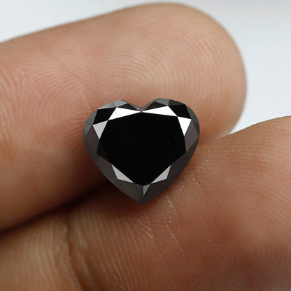 3.67 CT Heart Shape Diamond 9 mm Heated Jet Black Color Loose Diamond For Engagement Ring